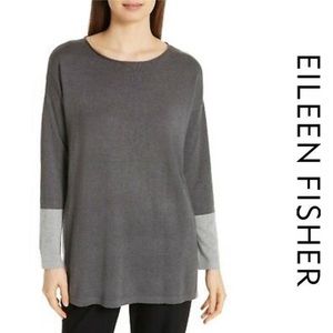 Eileen Fisher Sweater Organic Tunic Top long sleeve Shirt Large Grey